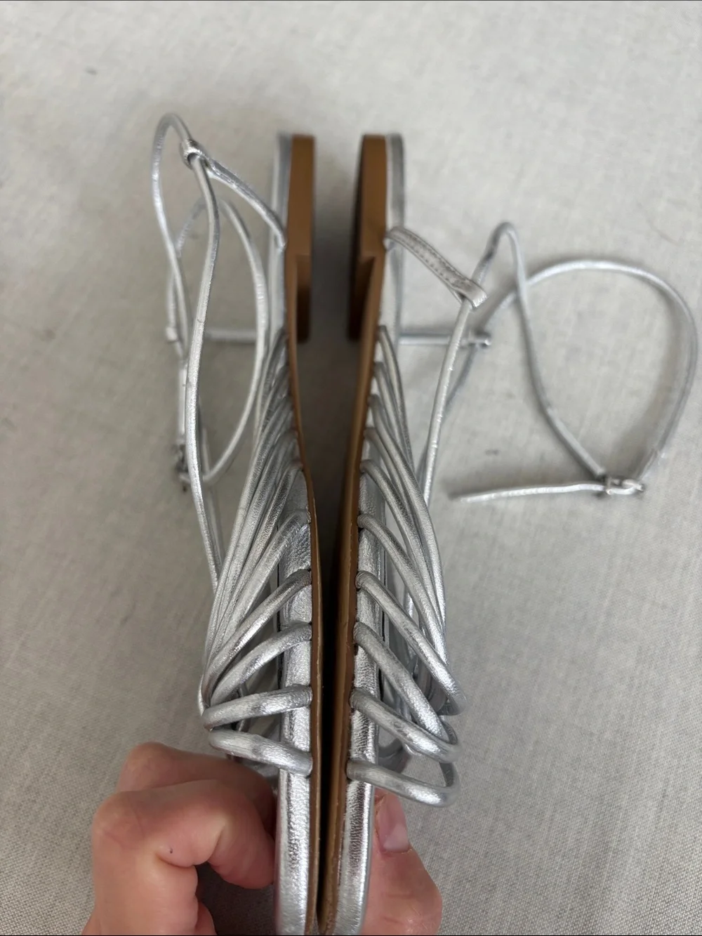 By Anthropologie Size 8 Silver Strappy Flat Sandals
